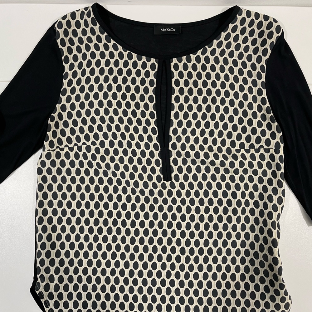 Max&Co, cream/black dotted pattern, Décolleté open blouse, 3/4 sleeves, size M